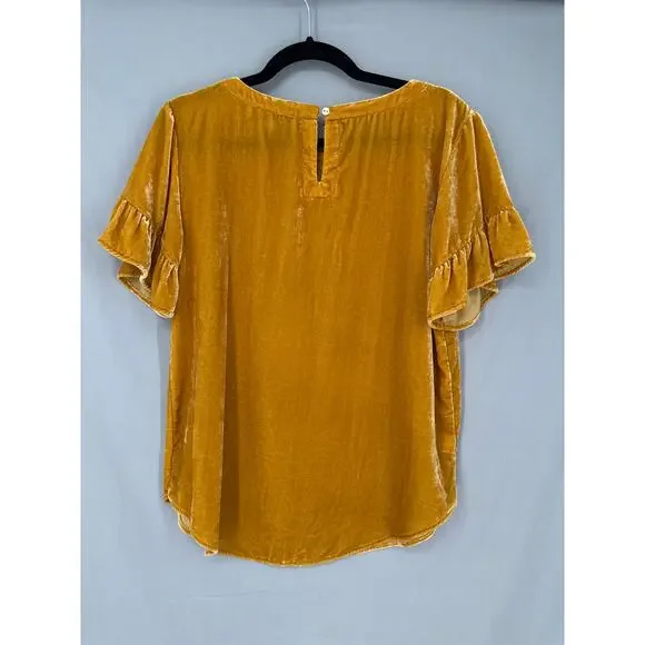 Loft Top Womens Small Yellow Velvet Ruffle Flowy Boho Cottage Bohemian - Picture 4 of 7